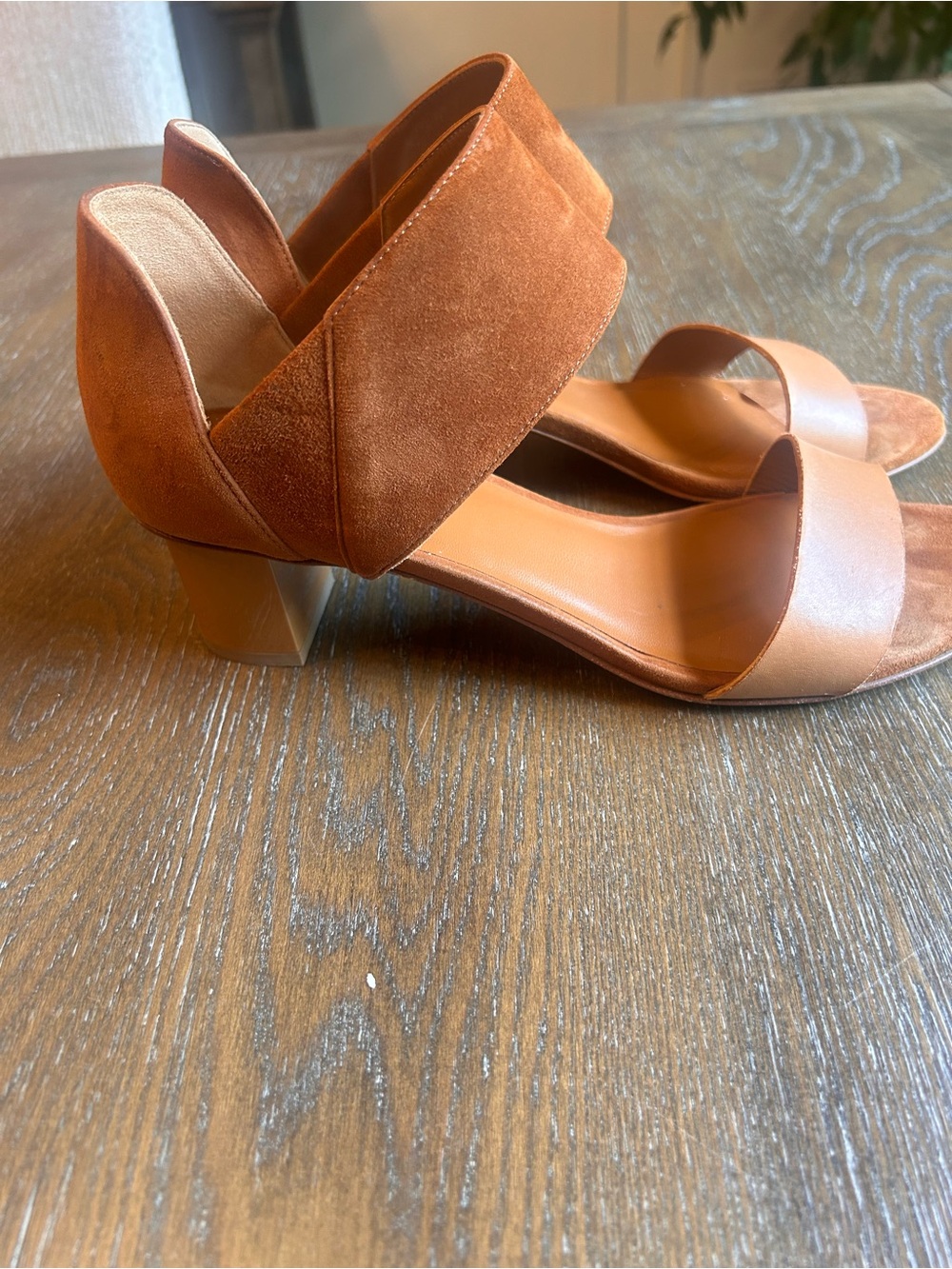 Aquatalia Nala Tan Suede and Leather Block Heel Sandals - Picture 7 of 11